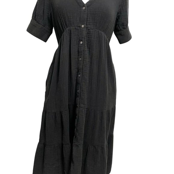 Madewell Gauze Tiered Midi Dress Short Sleeve Minimalist Classic Black size 4 - Picture 4 of 10